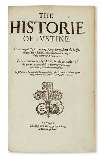 SUETONIUS TRANQUILLUS, CAIUS. The Historie of Twelve Caesars. 1606 + JUSTINUS, MARCUS JUNIANUS. The Historie. 1606